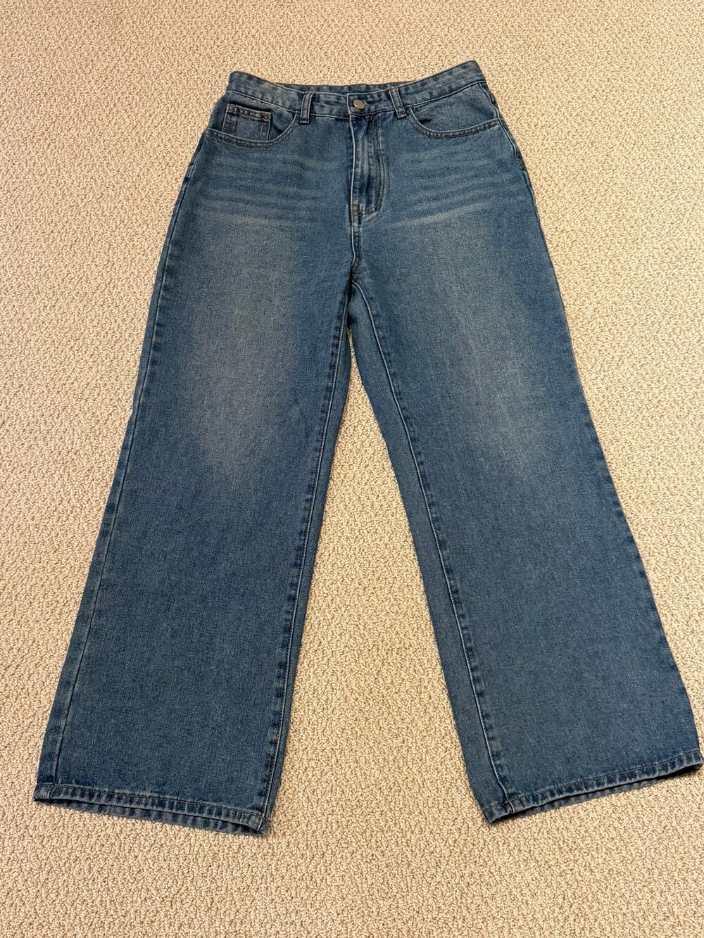 CIDER Wide Leg Jeans Womens L Blue High Rise Cropped 26 Inseam Denim